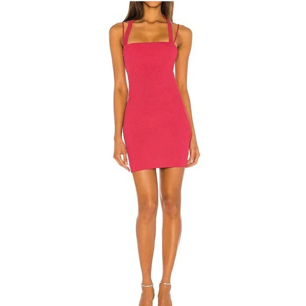 NBD by Revolve Women's Small Pink Xtina Ribbed Mini Dress v6x